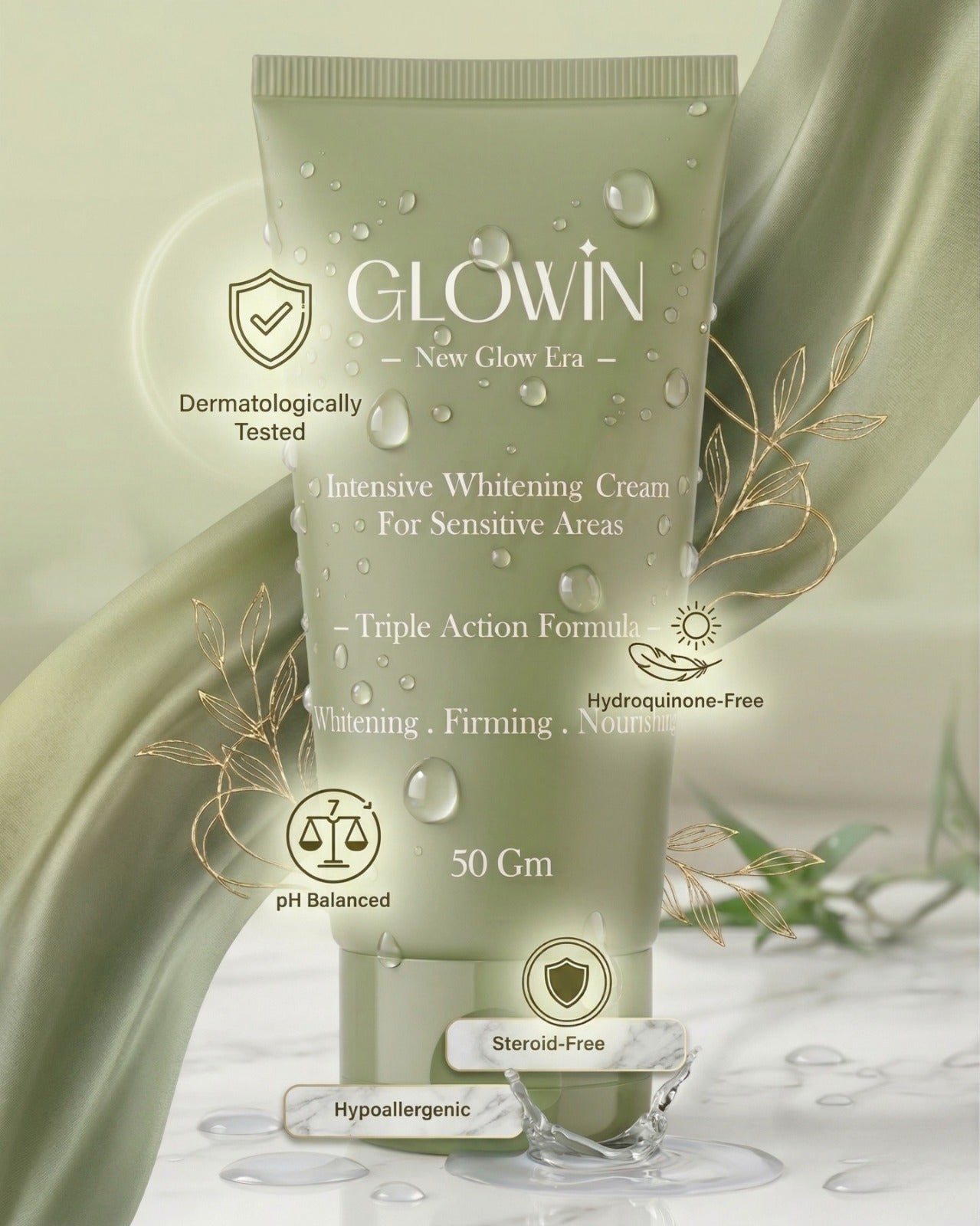Glowin Triple-Action Brightening Cream For Sensitive Areas – 50g